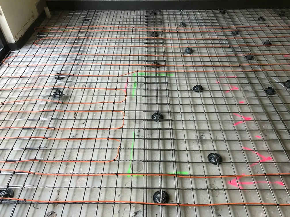 In Slab heating kit installed on rebar for an in door slab