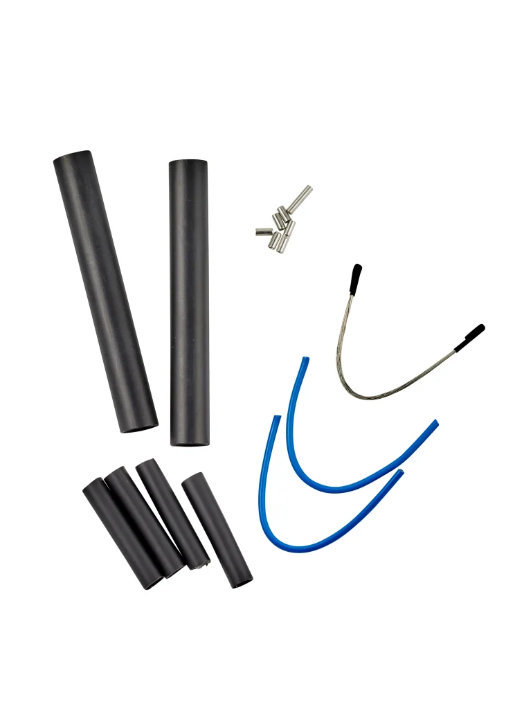 Items included in the in screed heating repair kit including connectors, heat shrink tube, crimp sleeves etc.